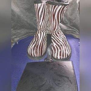 Zebra print uggs size 10 with black leather wristlet